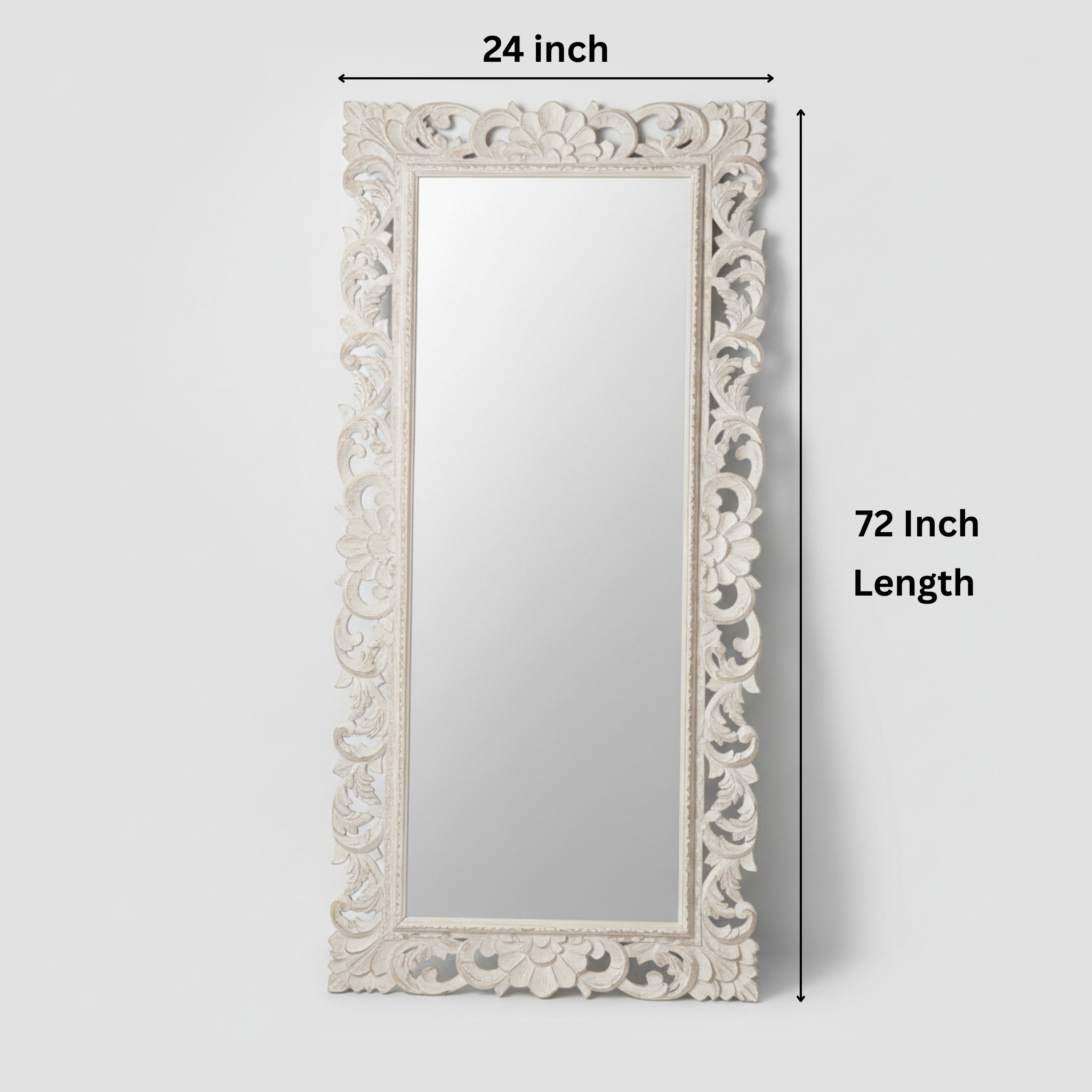 Antique White Wooden Wall Decor Mirror Frame – 72 x 24 Inches (Frame Only) 