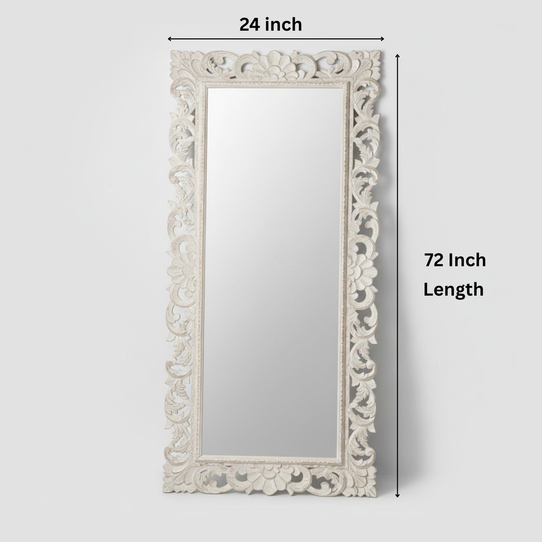 Antique White Wooden Wall Decor Mirror Frame – 72 x 24 Inches (Frame Only) 