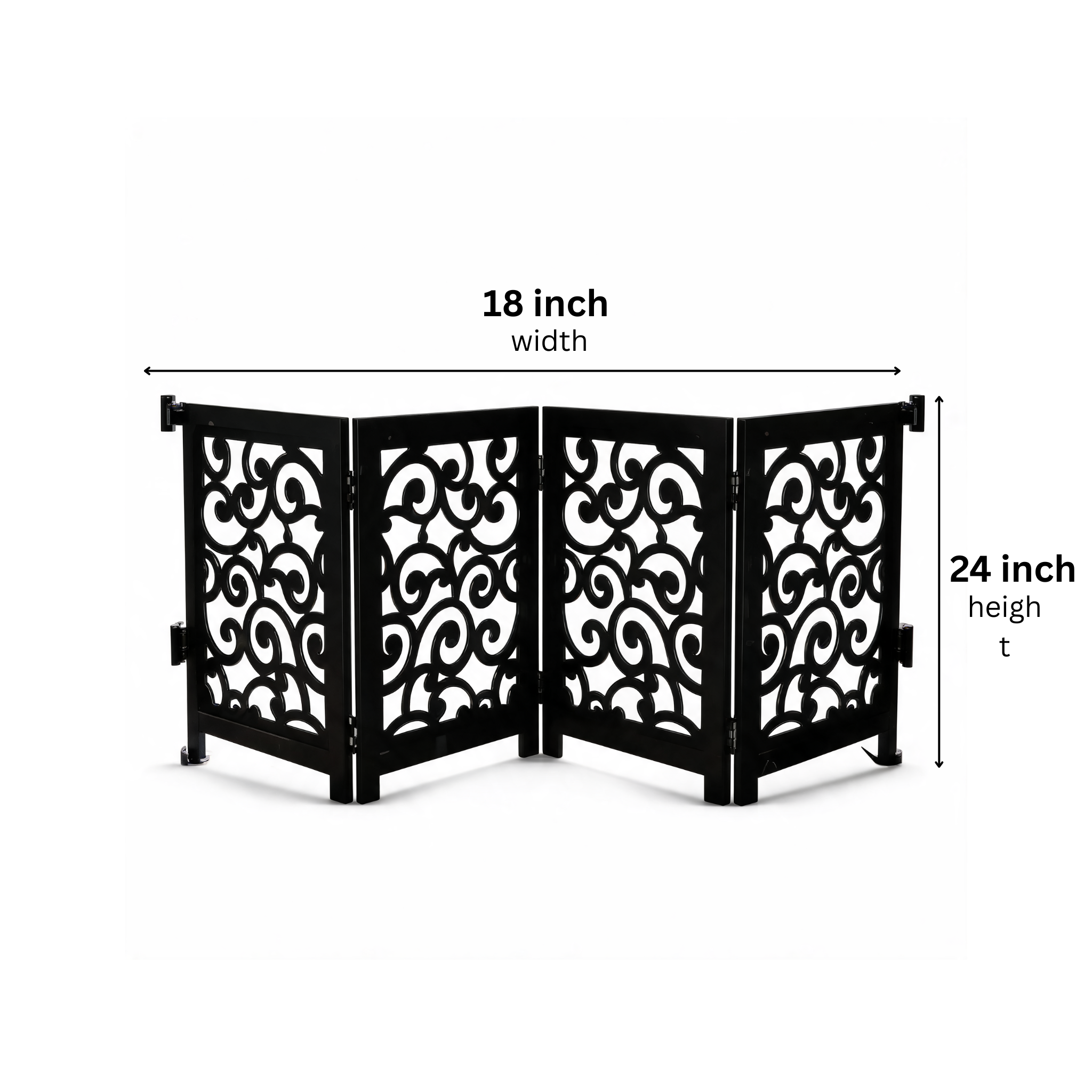 4-Panel Matte Black Wooden Folding Safety Gate