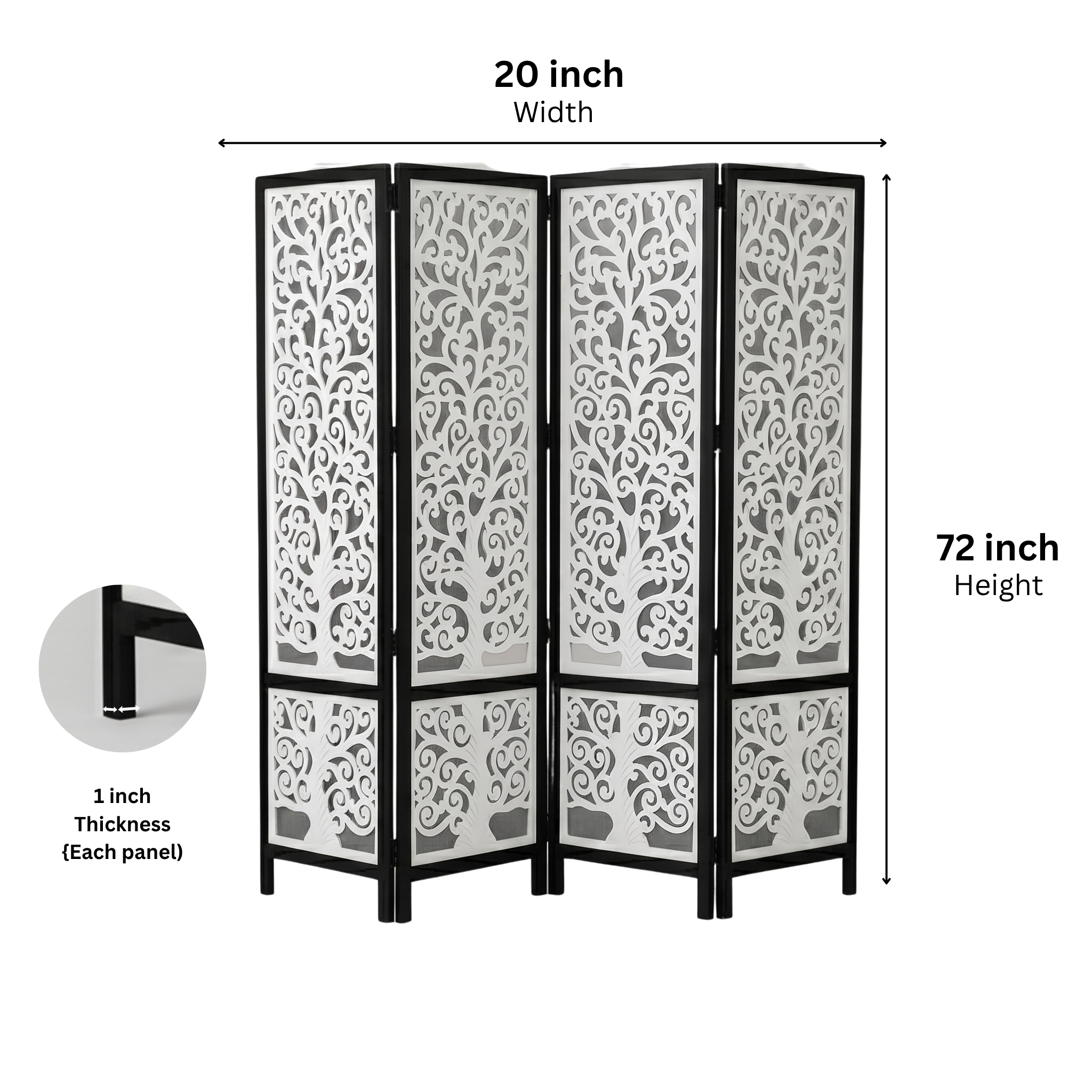 4-Panel Wooden Room Divider – White & Black