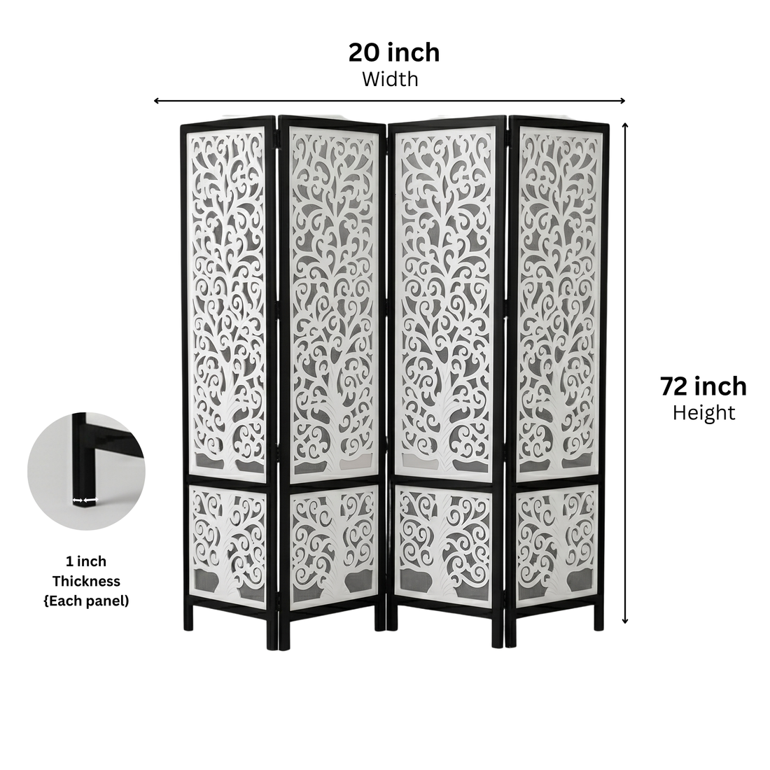 4-Panel Wooden Room Divider – White & Black