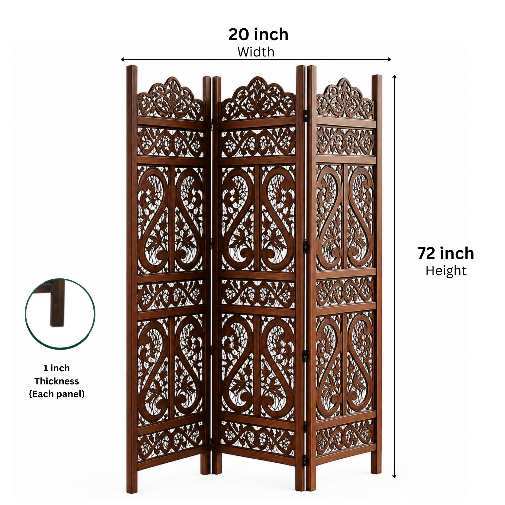 3-Panel Wooden Room Divider – Brown