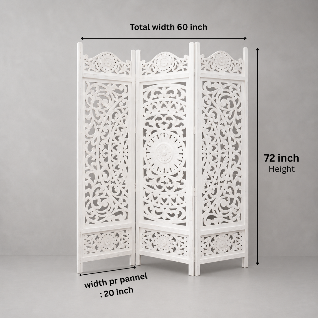 3-Panel Wooden Room Divider – White 