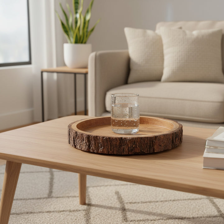 Round Wooden Serving Tray – Natural Finish