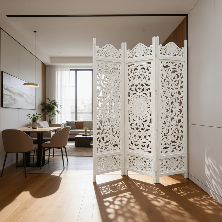3-Panel Wooden Room Divider – White