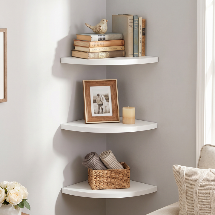 Modern White Corner Floating Shelf