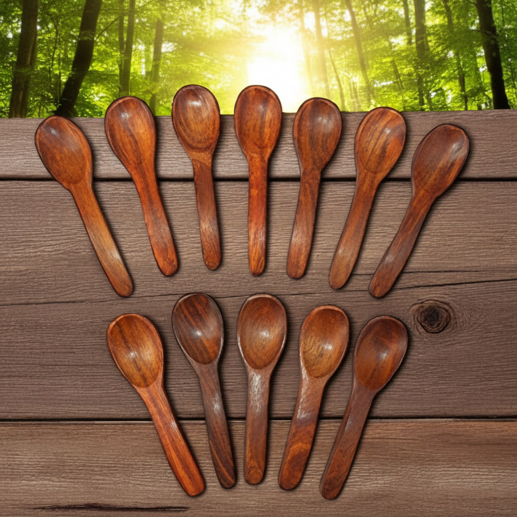 Set of 12 Handmade Sheesham Wood Mini Spoons (4-Inch)