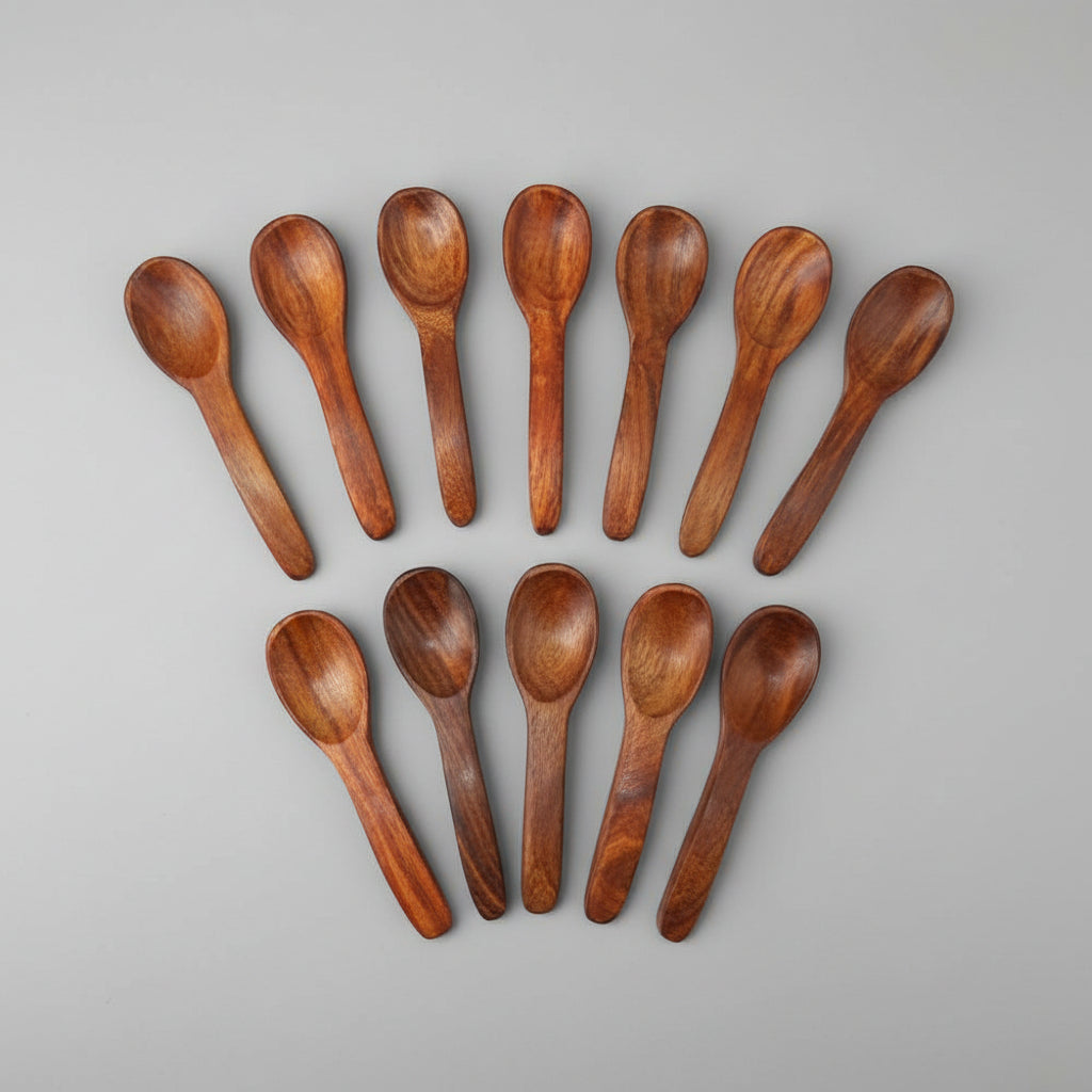 Set of 12 Handmade Sheesham Wood Mini Spoons (4-Inch)