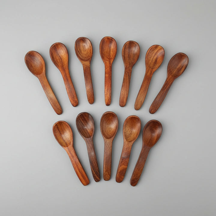 Set of 12 Handmade Sheesham Wood Mini Spoons (4-Inch)