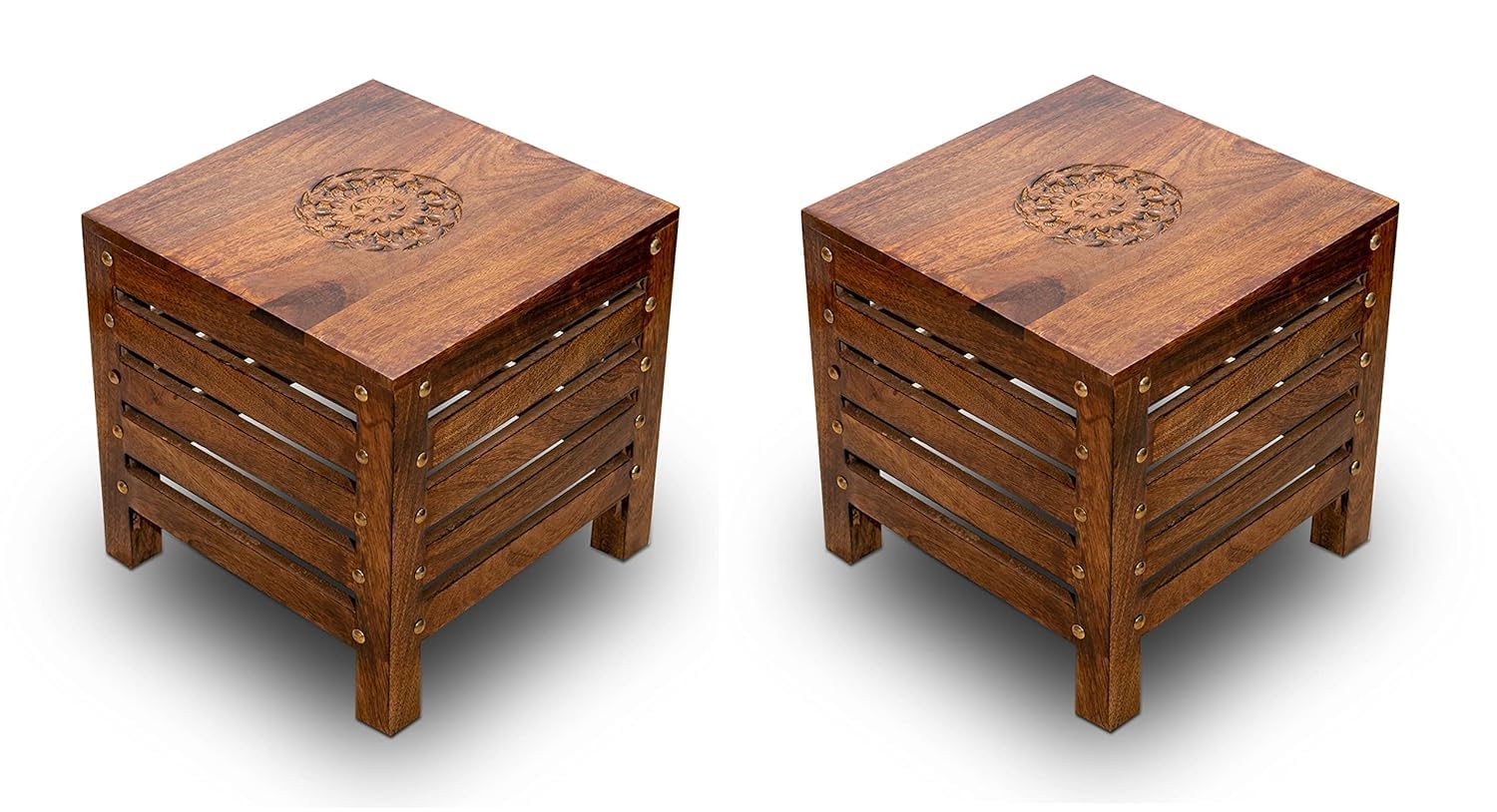 Handcrafted Wooden Square Stools (Pack of 2)
