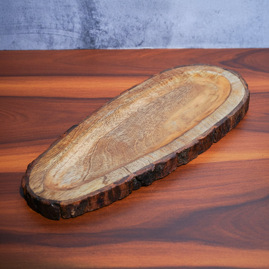 Sylvan Handcrafted Papaya-Shaped Mango Wood Serving Tray (40x16 cm)