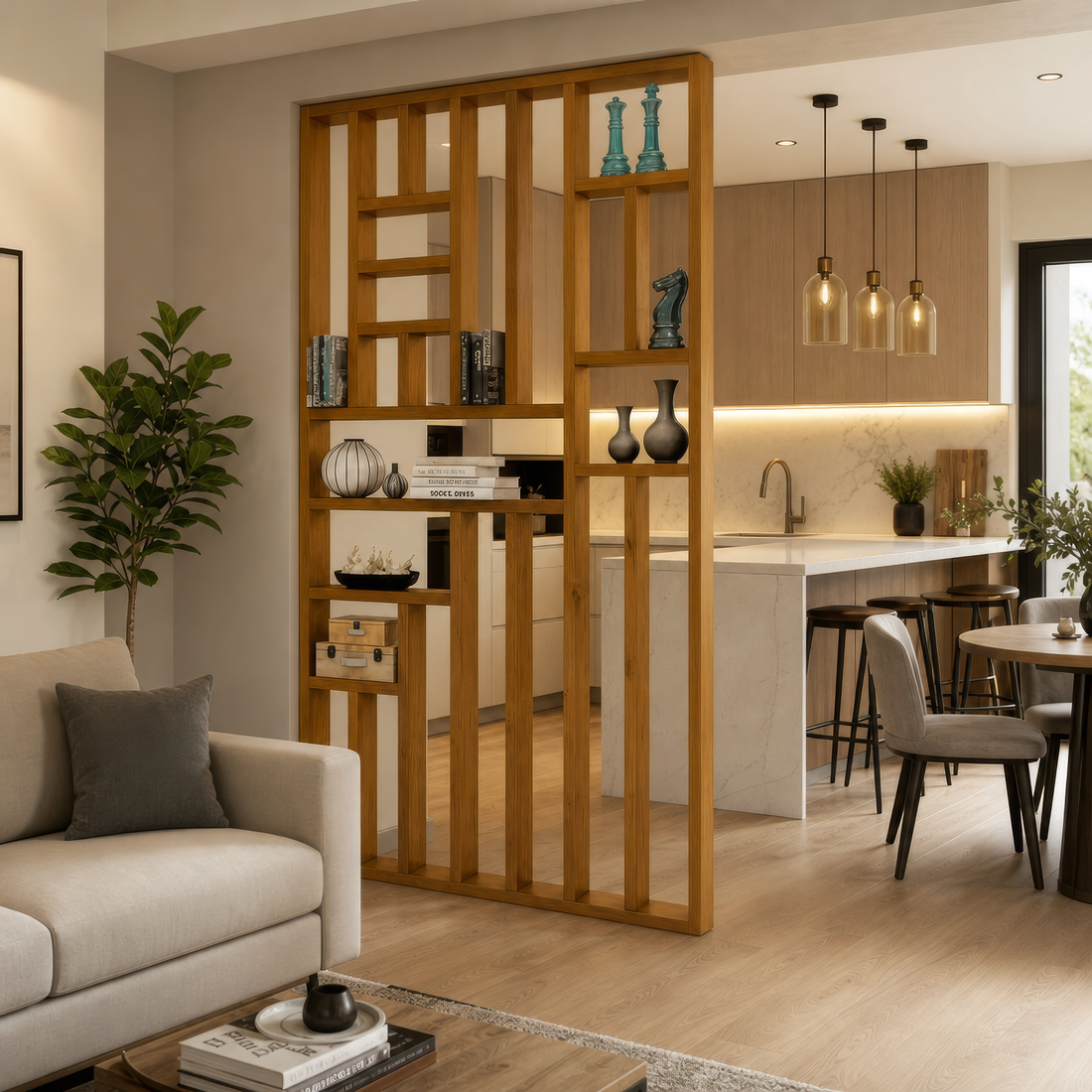 Wooden Room Divider with Display Rack (6×4 ft)