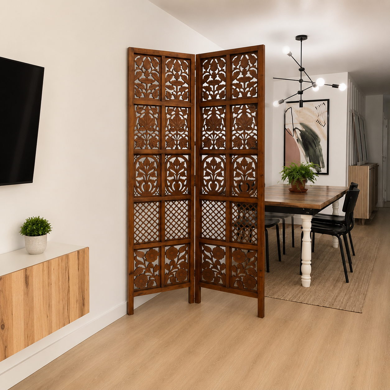 2-Panel Wooden Room Divider – Melamine Finish (Brown) 