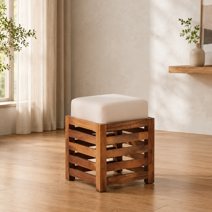 12-Inch Solid Wood Square Stool