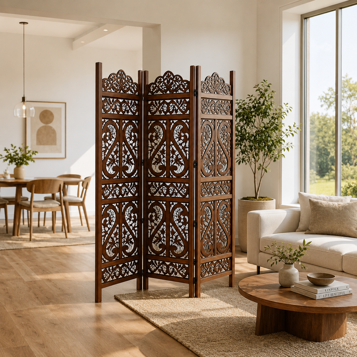 3-Panel Wooden Room Divider – Brown 