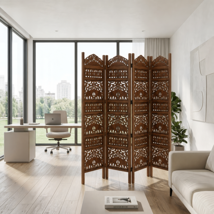 4-Panel Wooden Room Divider – Melamine Finish
