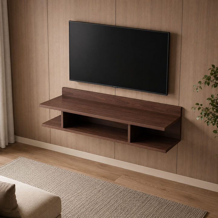 LED Wooden TV Wall Unit – Brown