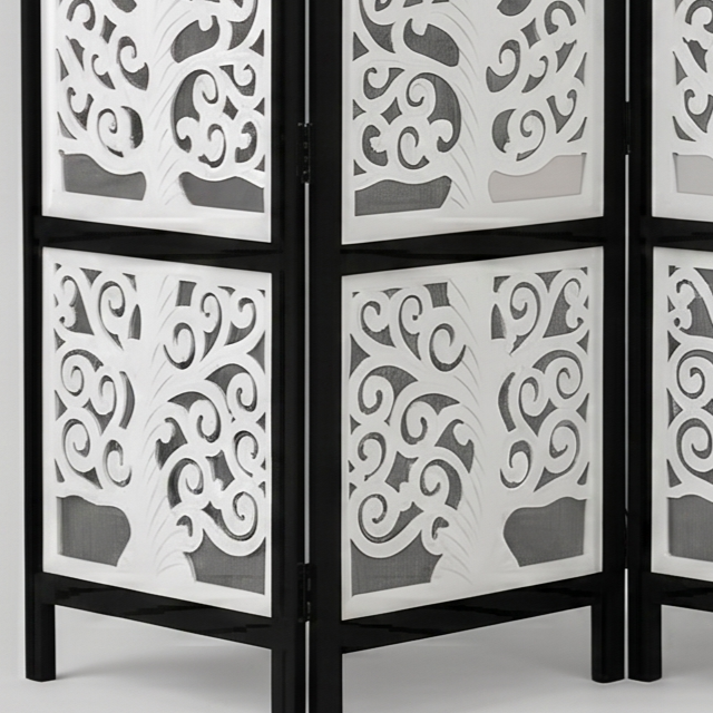 4-Panel Wooden Room Divider – White & Black