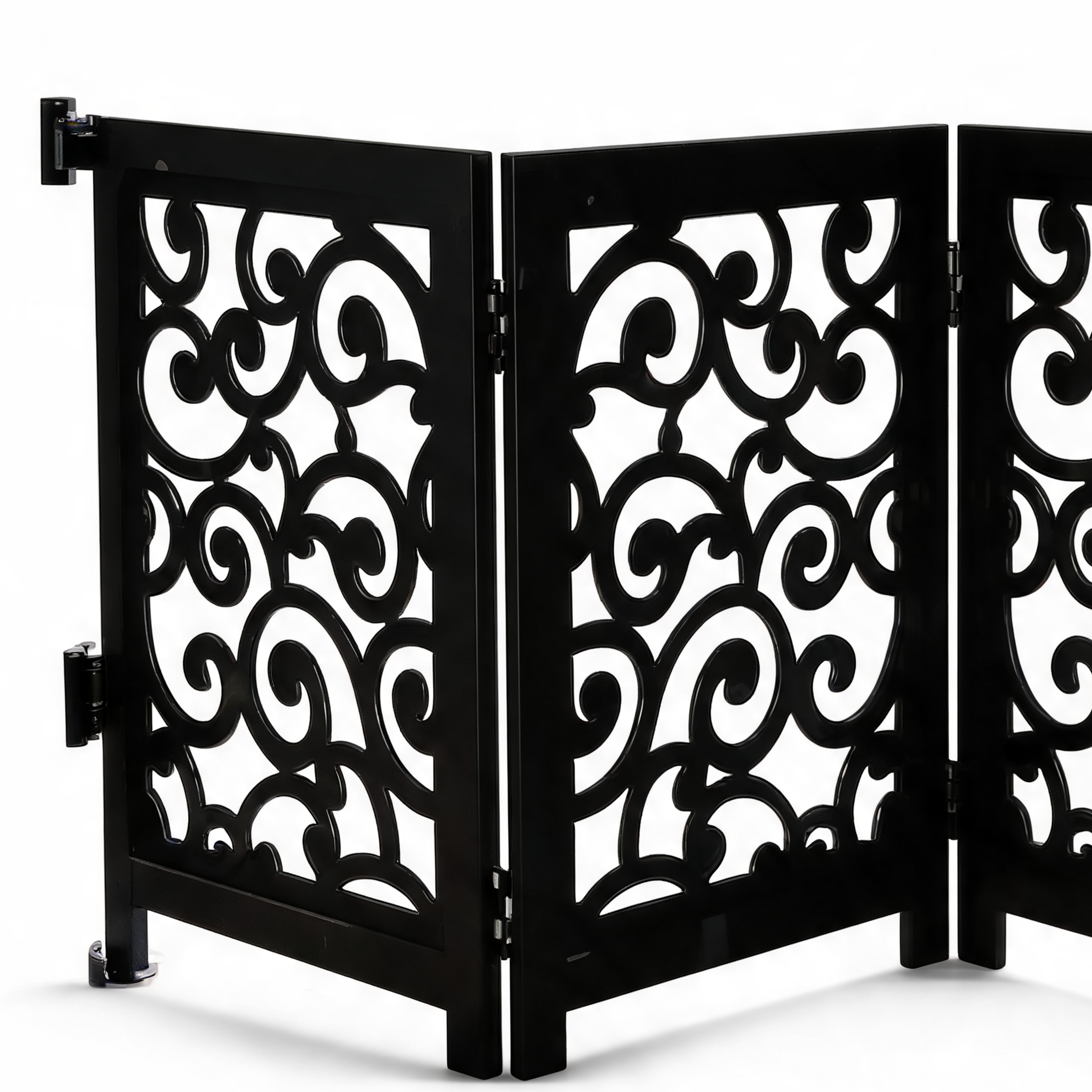 4-Panel Matte Black Wooden Folding Safety Gate