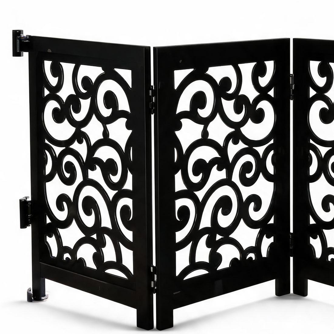 4-Panel Matte Black Wooden Folding Safety Gate